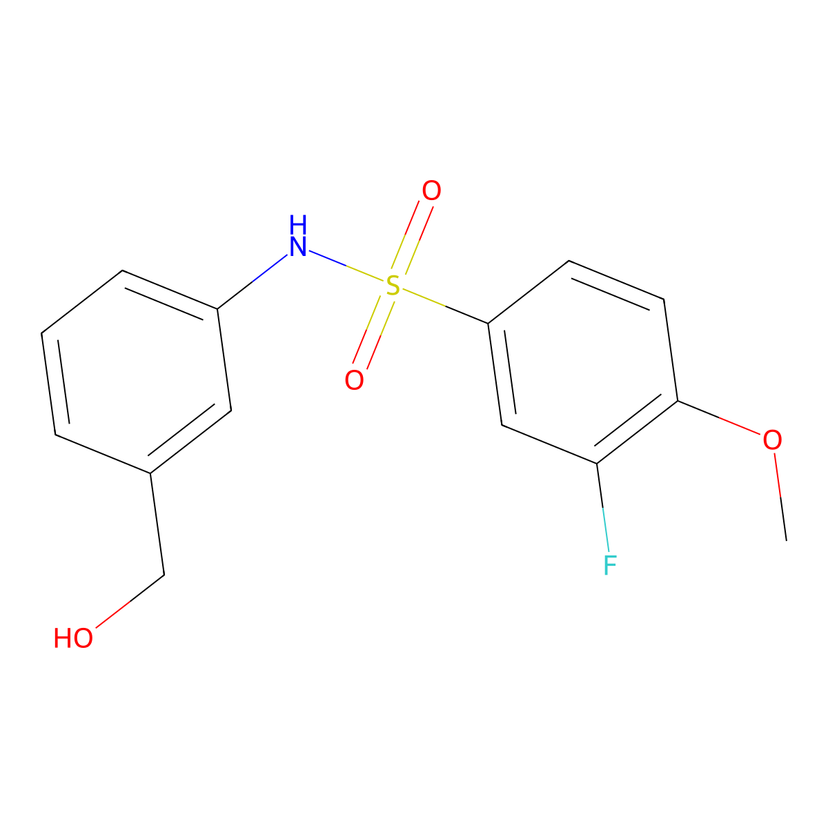 3-fluoro-N-[3-(hydroxymethyl)phenyl]-4-methoxybenzene-1-sulfonamide molecular structure, CAS 1178642-07-3