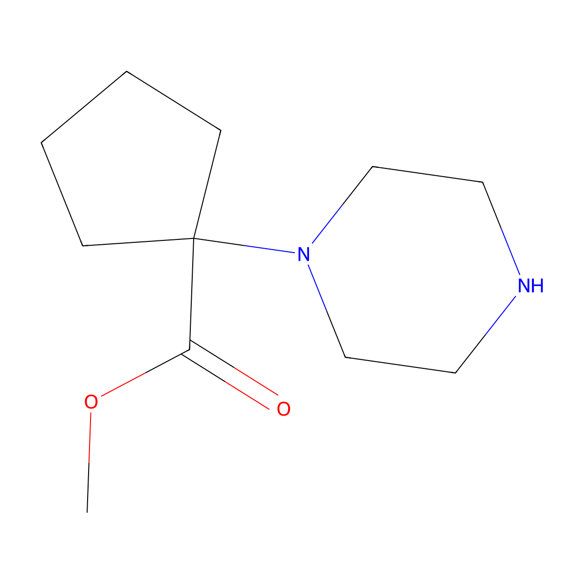 Methyl 1-(piperazin-1-yl)cyclopentane-1-carboxylate molecular structure, CAS 1178693-34-9