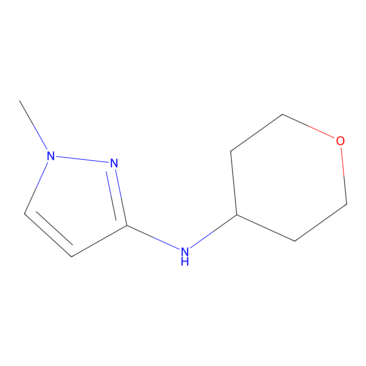 1-methyl-N-(oxan-4-yl)-1H-pyrazol-3-amine molecular structure, CAS 1178773-36-8