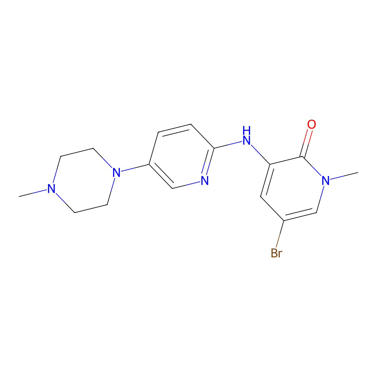 5-bromo-1-methyl-3-((5-(4-methylpiperazin-1-yl)pyridin-2-yl)amino)pyridin-2(1H)-one molecular structure, CAS 1178884-45-1