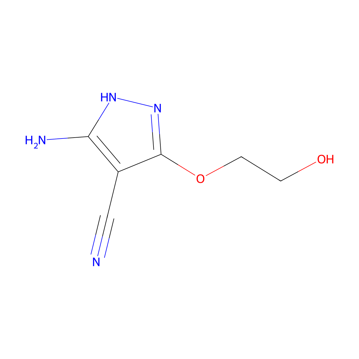 5-amino-3-(2-hydroxyethoxy)-1H-pyrazole-4-carbonitrile molecular structure, CAS 117889-76-6