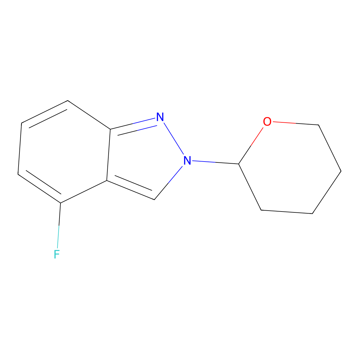 4-fluoro-2-(tetrahydro-2H-pyran-2-yl)-2H-indazole molecular structure, CAS 1178903-43-9