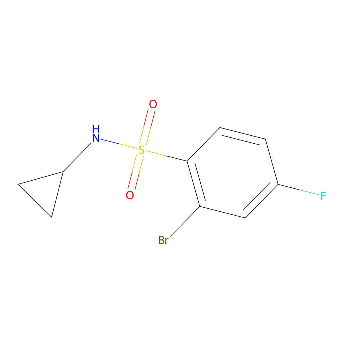 2-bromo-N-cyclopropyl-4-fluorobenzene-1-sulfonamide molecular structure, CAS 1178952-84-5