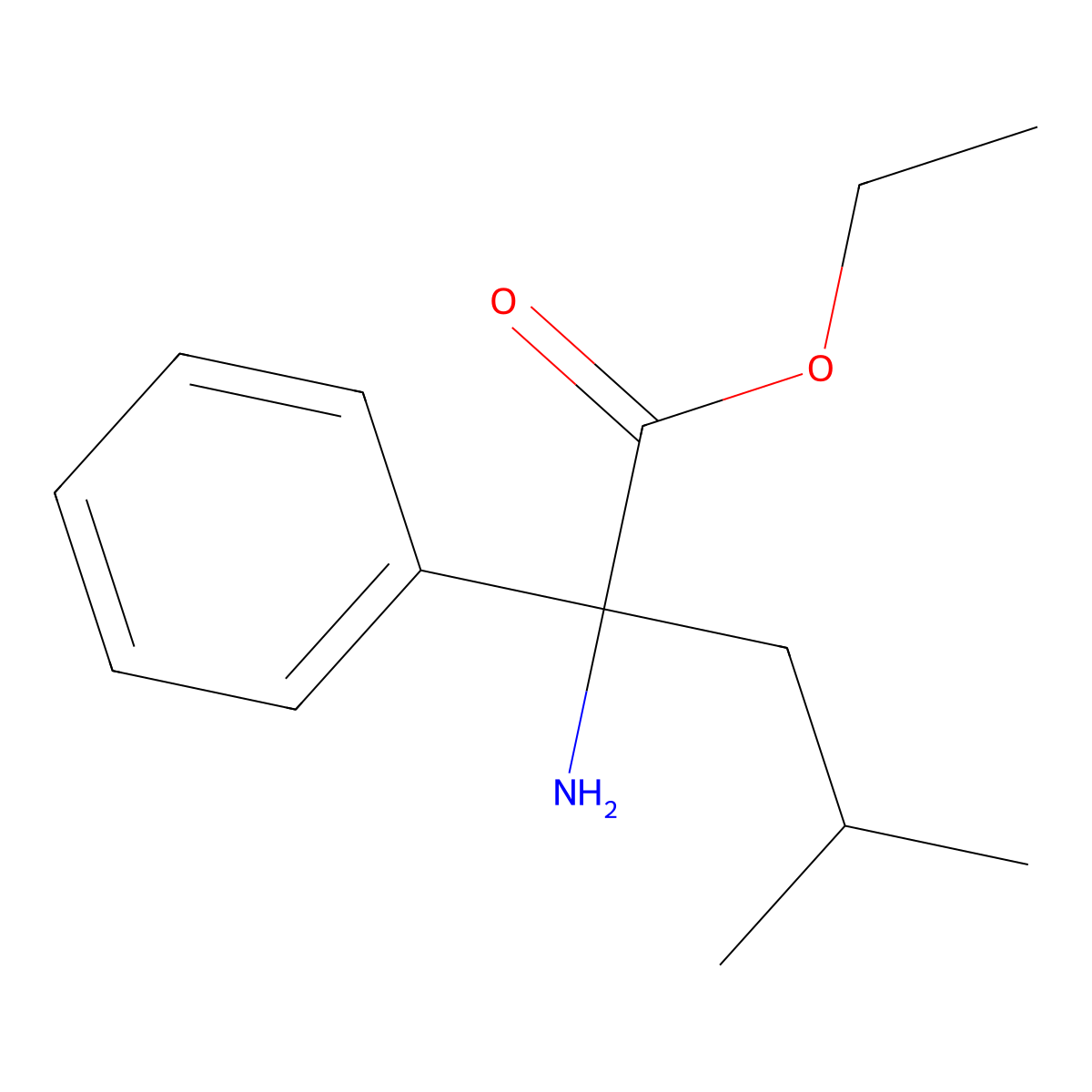 Ethyl 2-amino-4-methyl-2-phenylpentanoate molecular structure, CAS 1178962-56-5