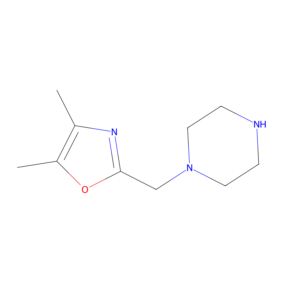 1-[(Dimethyl-1,3-oxazol-2-yl)methyl]piperazine molecular structure, CAS 1179018-91-7