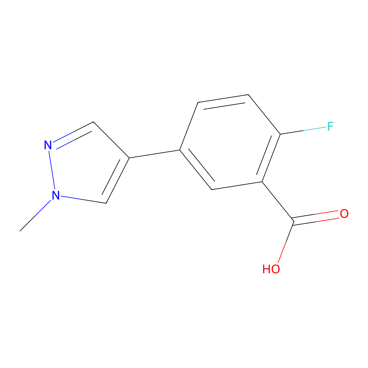 2-fluoro-5-(1-methyl-1H-pyrazol-4-yl)benzoic acid molecular structure, CAS 1179041-10-1