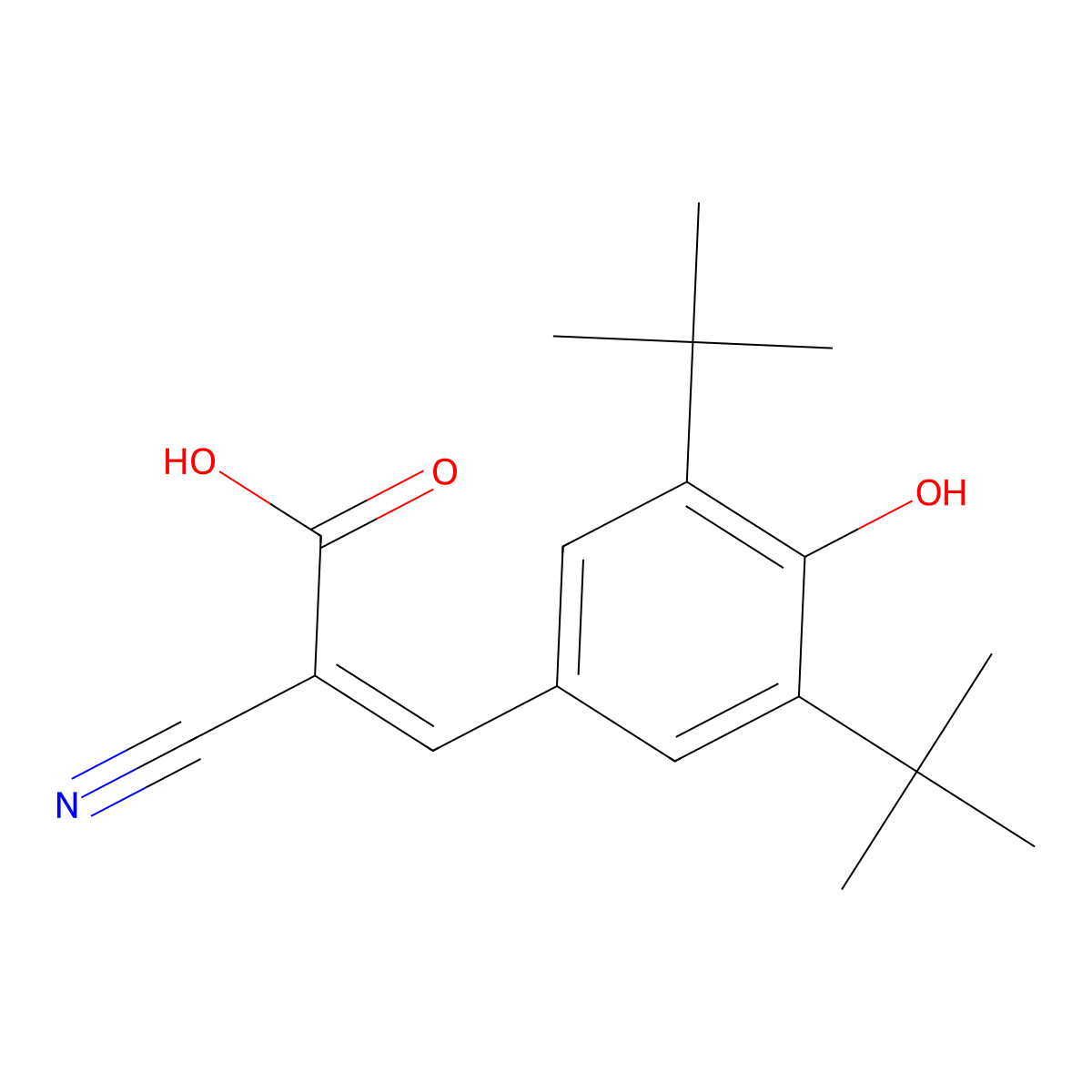 2-Cyano-3-(3,5-di-tert-butyl-4-hydroxyphenyl)prop-2-enoic acid molecular structure, CAS 117906-26-0