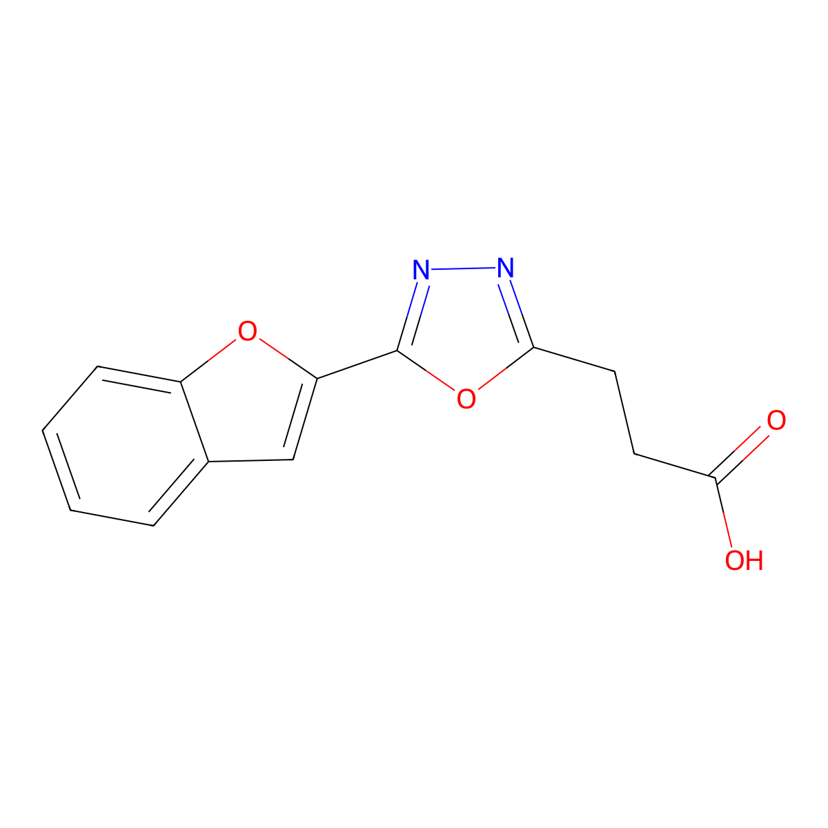 3-[5-(1-Benzofuran-2-yl)-1,3,4-oxadiazol-2-yl]propanoic acid molecular structure, CAS 1179074-45-3