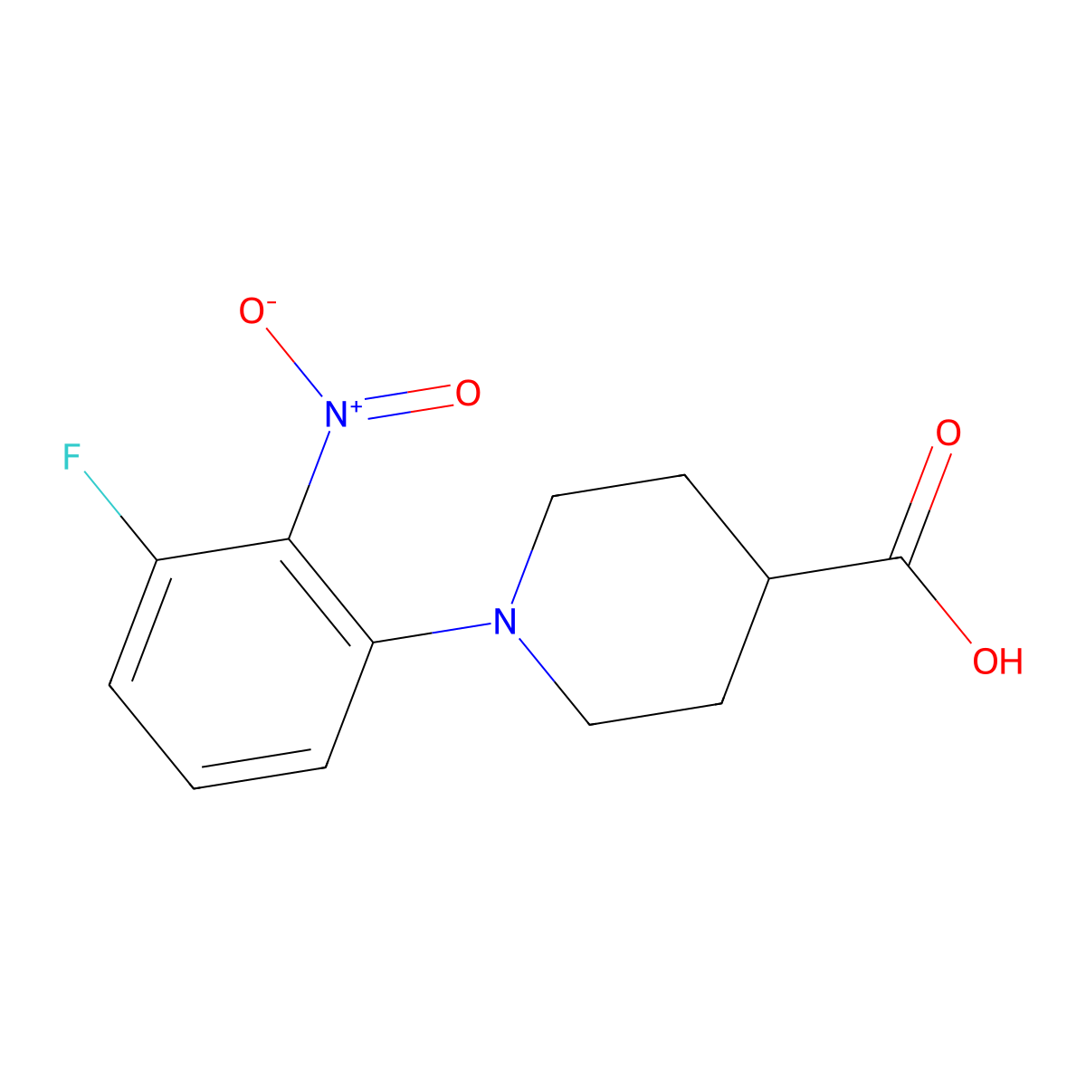 1-(3-Fluoro-2-nitrophenyl)piperidine-4-carboxylic acid molecular structure, CAS 1179098-08-8