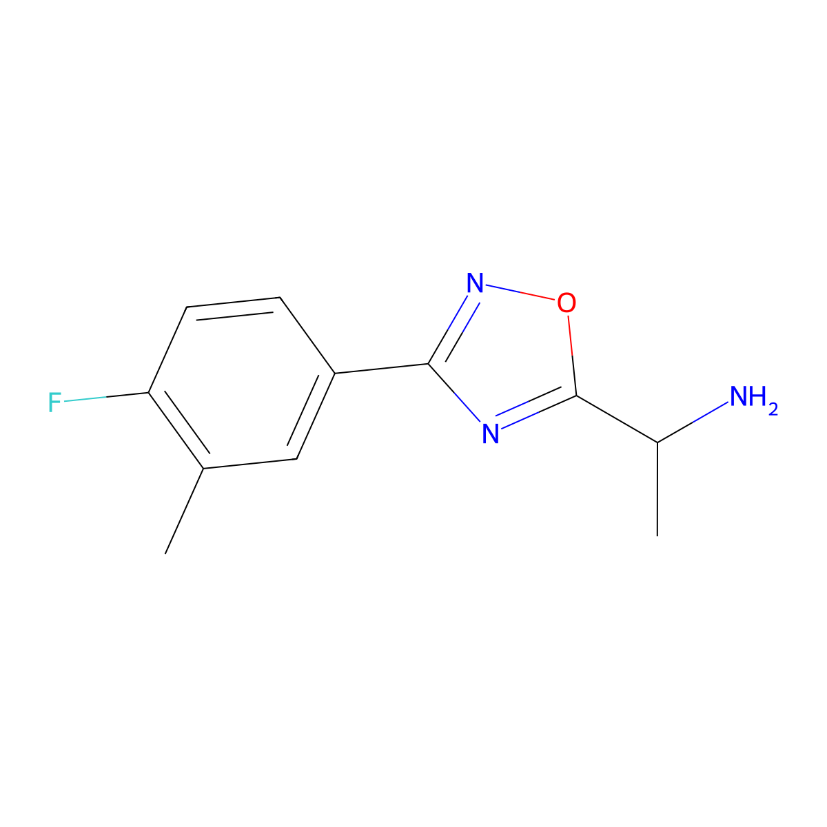 1-[3-(4-Fluoro-3-methylphenyl)-1,2,4-oxadiazol-5-yl]ethan-1-amine molecular structure, CAS 1179139-16-2