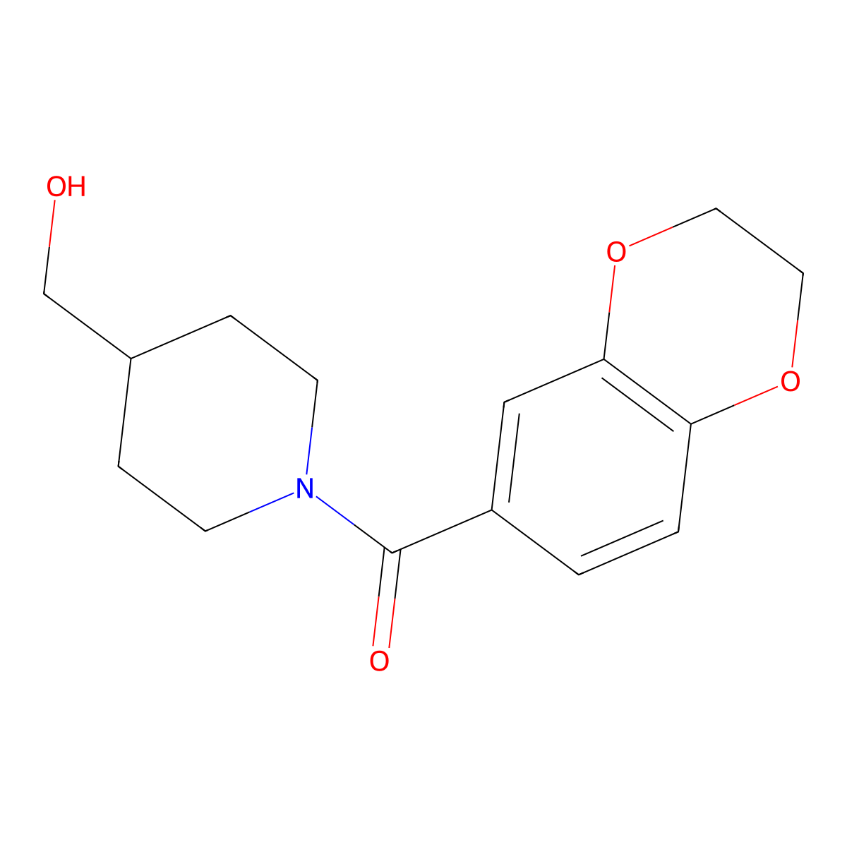 (2,3-Dihydrobenzo[b][1,4]dioxin-6-yl)(4-(hydroxymethyl)piperidin-1-yl)methanone molecular structure, CAS 1179187-11-1