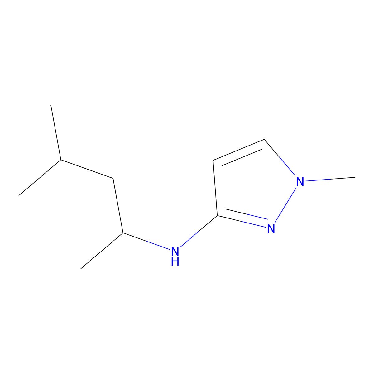 1-methyl-N-(4-methylpentan-2-yl)-1H-pyrazol-3-amine molecular structure, CAS 1179221-73-8