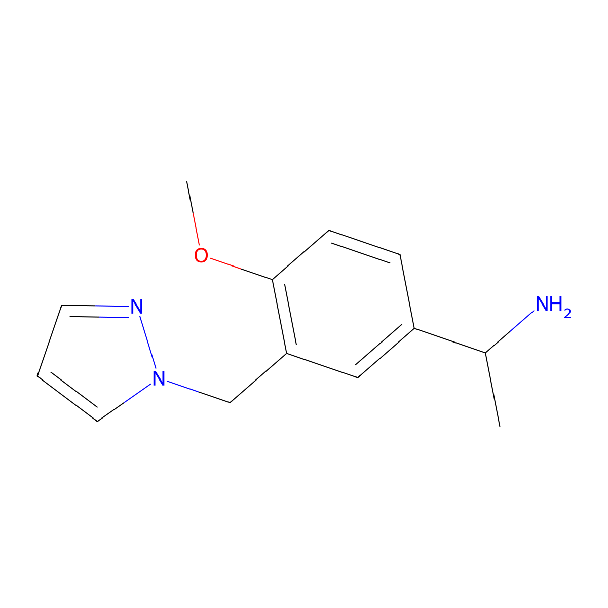1-{4-methoxy-3-[(1H-pyrazol-1-yl)methyl]phenyl}ethan-1-amine molecular structure, CAS 1179249-60-5
