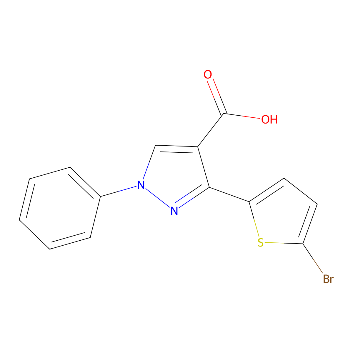 3-(5-bromothiophen-2-yl)-1-phenyl-1H-pyrazole-4-carboxylic acid molecular structure, CAS 1179272-01-5