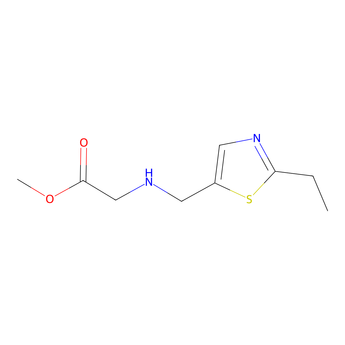 Methyl 2-{[(2-ethyl-1,3-thiazol-5-yl)methyl]amino}acetate molecular structure, CAS 1179285-52-9