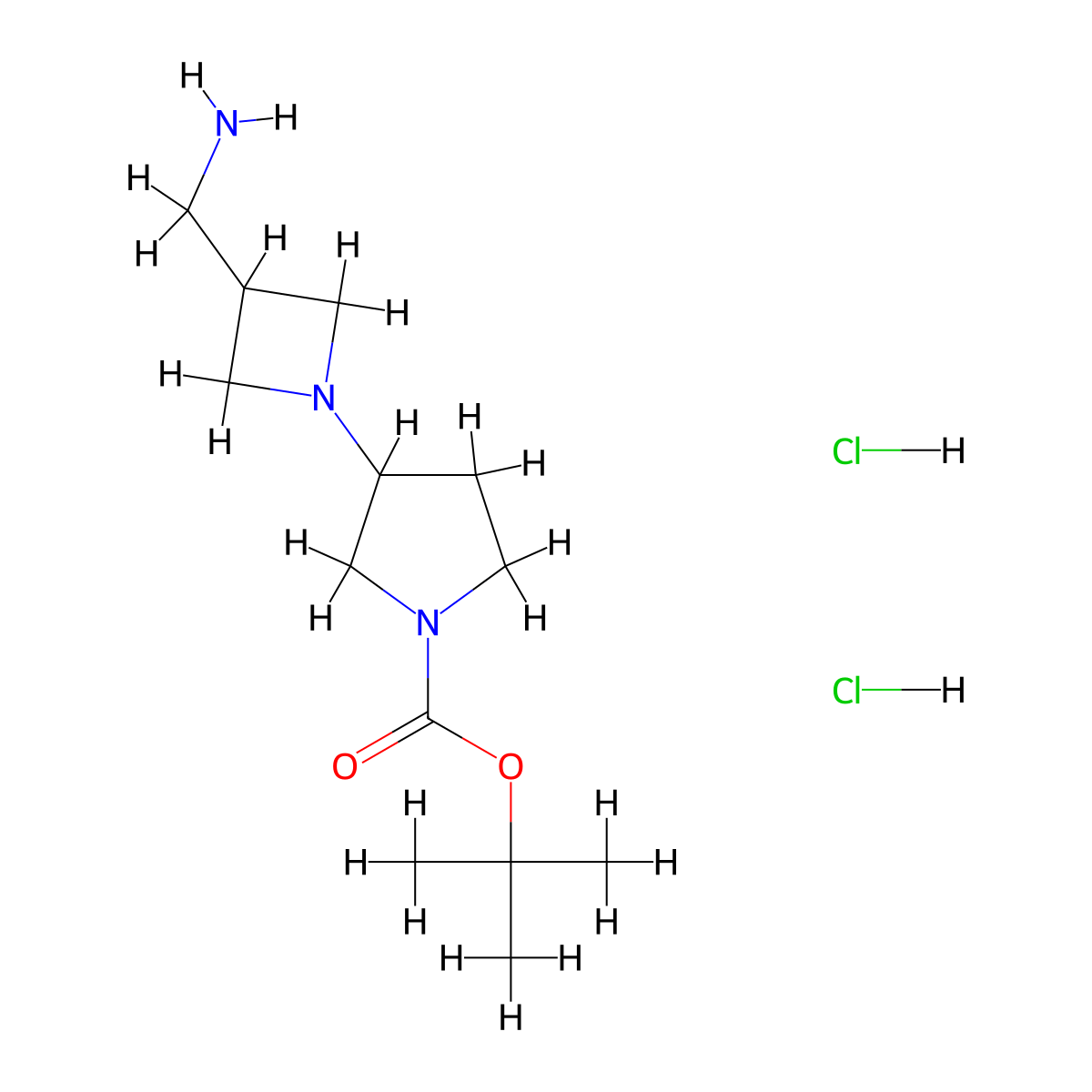tert-Butyl 3-(3-(aminomethyl)azetidin-1-yl)pyrrolidine-1-carboxylate dihydrochloride molecular structure, CAS 1179359-54-6