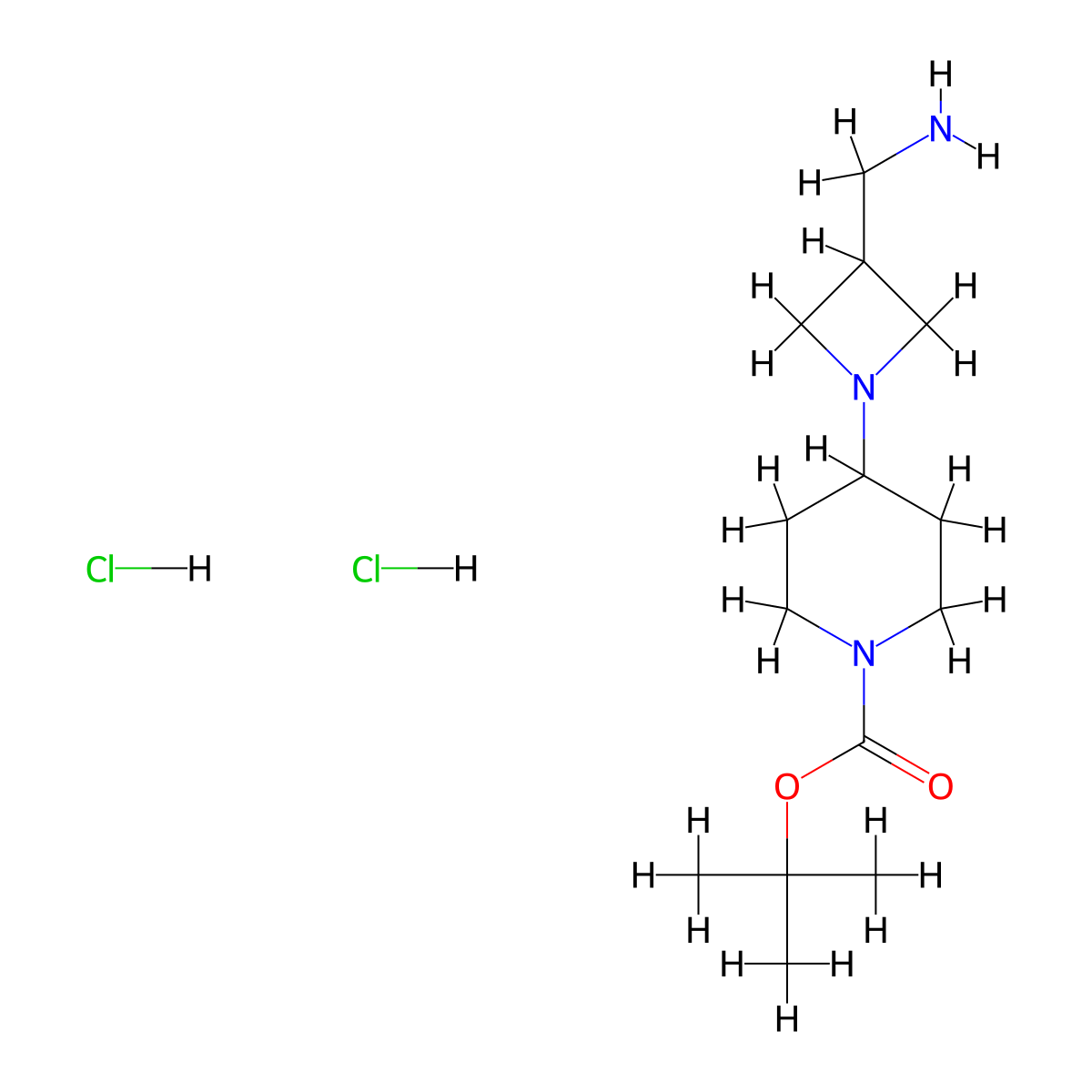 tert-Butyl 4-(3-(aminomethyl)azetidin-1-yl)piperidine-1-carboxylate dihydrochloride molecular structure, CAS 1179359-68-2