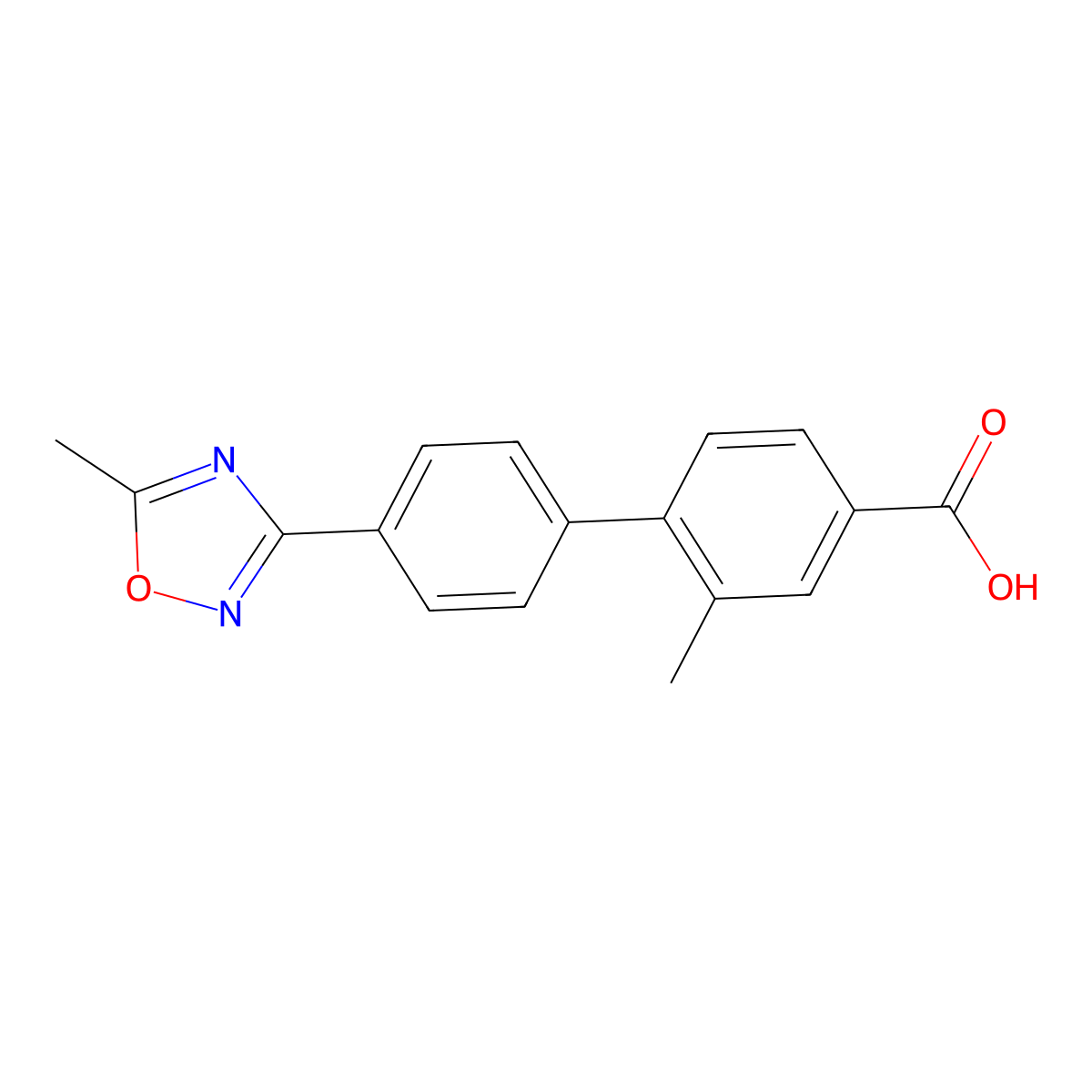 2-Methyl-4'-(5-methyl-1,2,4-oxadiazol-3-yl)-[1,1'-biphenyl]-4-carboxylic acid molecular structure, CAS 1179360-16-7