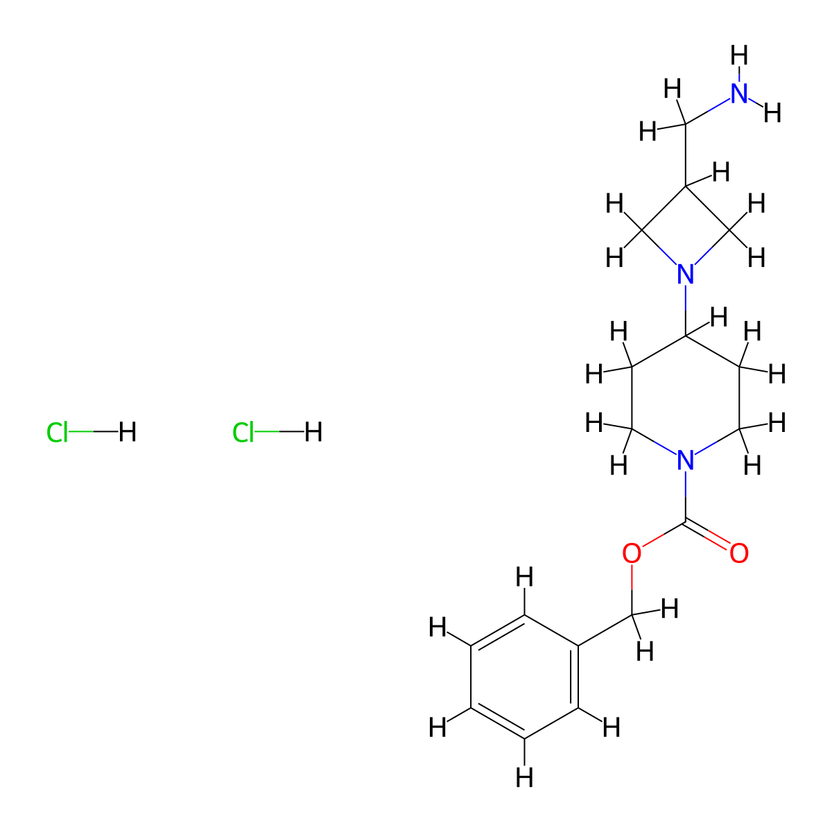Benzyl 4-(3-(aminomethyl)azetidin-1-yl)piperidine-1-carboxylate dihydrochloride molecular structure, CAS 1179361-62-6