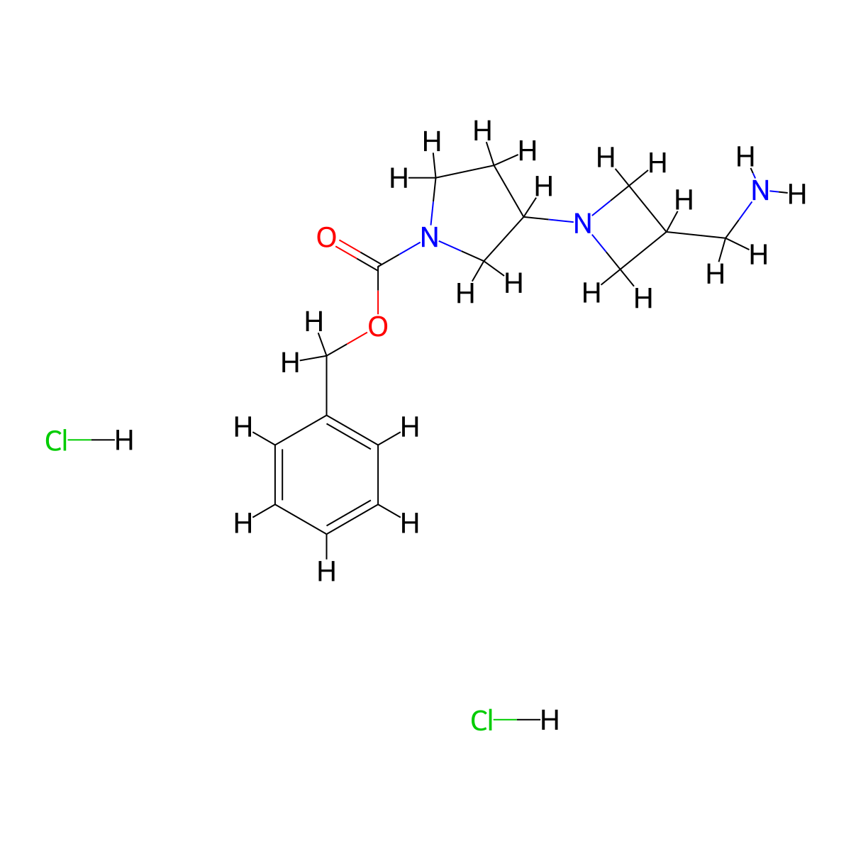 Benzyl 3-(3-(aminomethyl)azetidin-1-yl)pyrrolidine-1-carboxylate dihydrochloride molecular structure, CAS 1179362-00-5