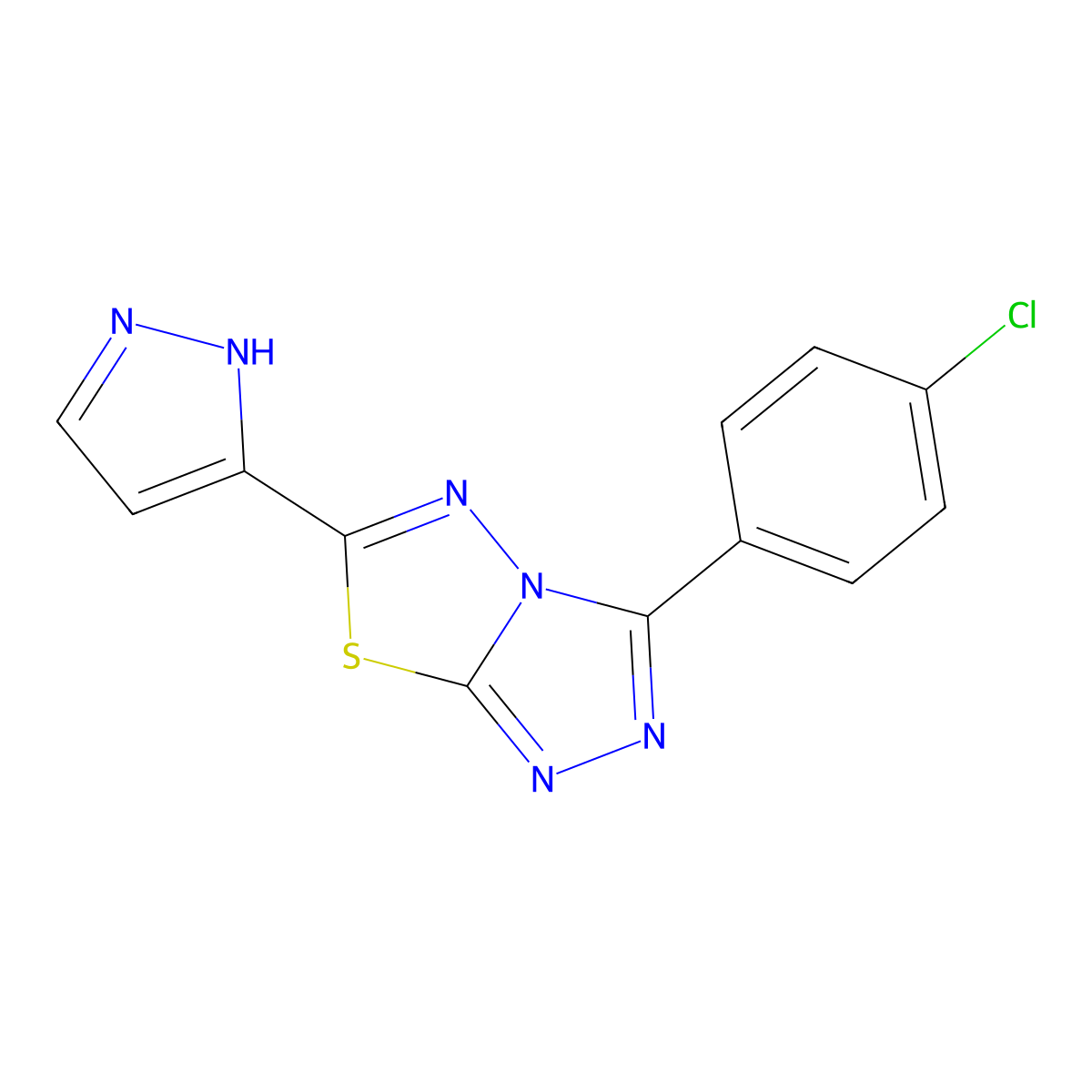 3-[3-(4-Chlorophenyl)-[1,2,4]triazolo[3,4-b][1,3,4]thiadiazol-6-yl]-1H-pyrazole molecular structure, CAS 1179363-04-2