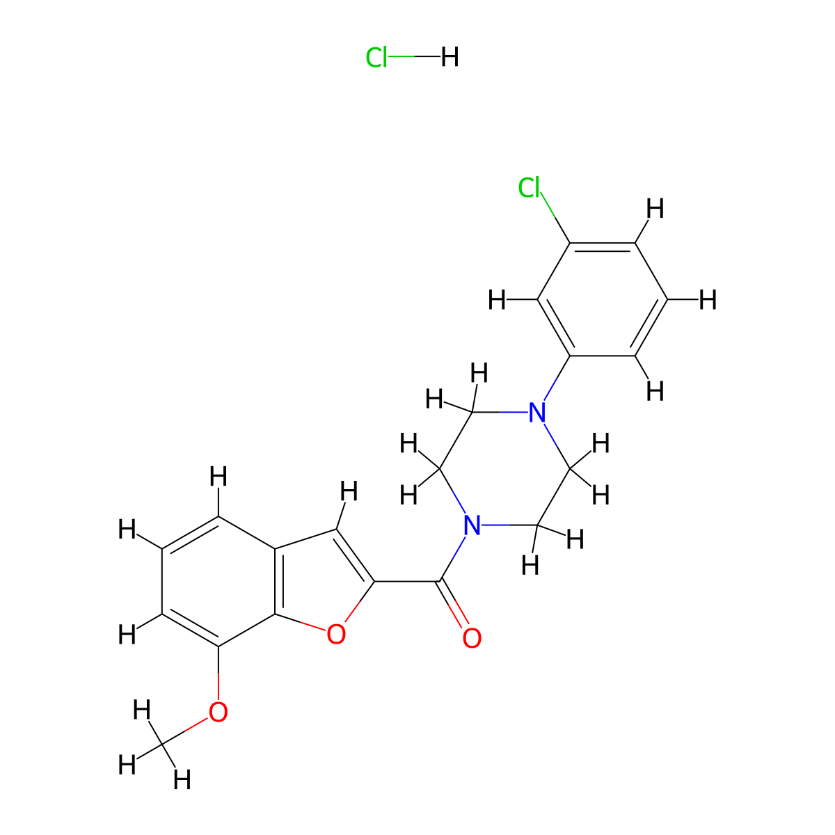 (4-(3-Chlorophenyl)piperazin-1-yl)(7-methoxybenzofuran-2-yl)methanone hydrochloride molecular structure, CAS 1179364-17-0