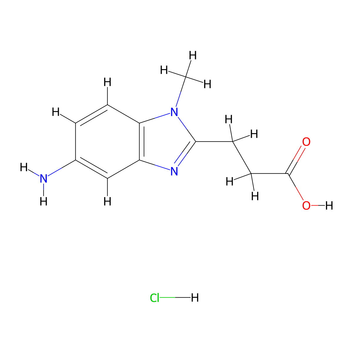 3-(5-amino-1-methyl-1H-benzo[d]imidazol-2-yl)propanoic acid hydrochloride molecular structure, CAS 1179364-31-8