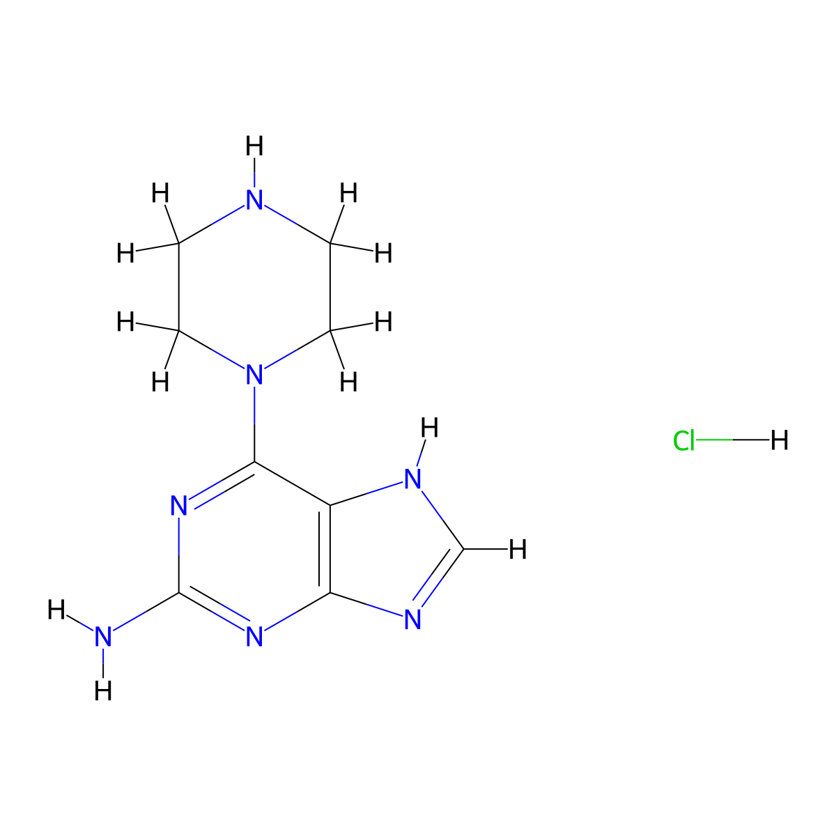 6-(piperazin-1-yl)-9H-purin-2-amine hydrochloride molecular structure, CAS 1179370-34-3