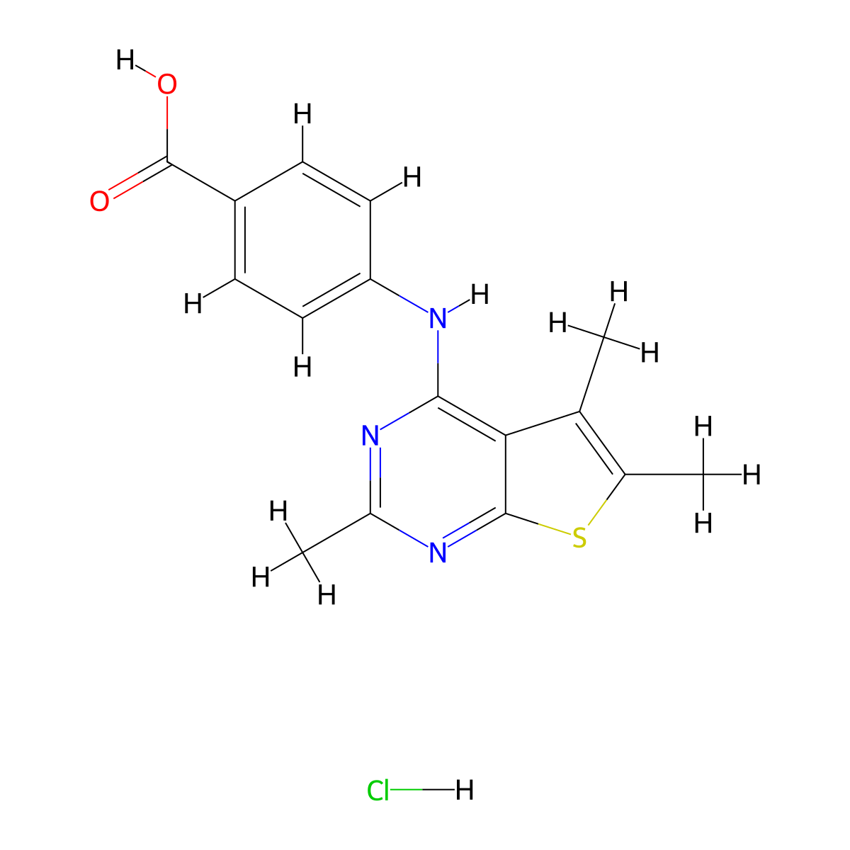 4-((2,5,6-Trimethylthieno[2,3-d]pyrimidin-4-yl)amino)benzoic acid hydrochloride molecular structure, CAS 1179373-94-4
