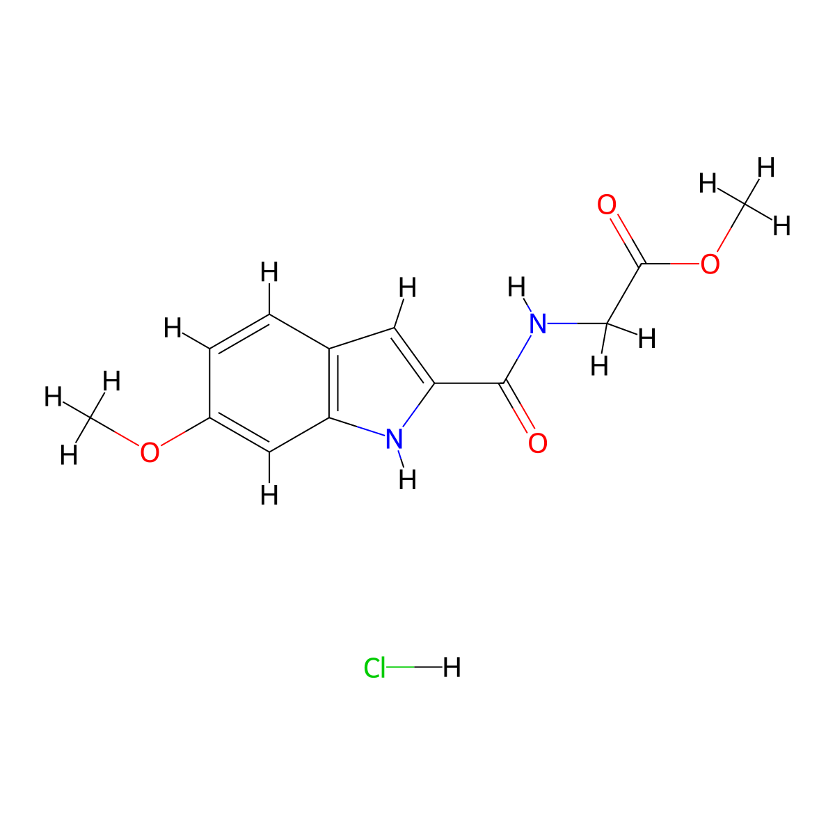 methyl 2-[(6-methoxy-1H-indole-2-carbonyl)amino]acetate;hydrochloride molecular structure, CAS 1179374-97-0