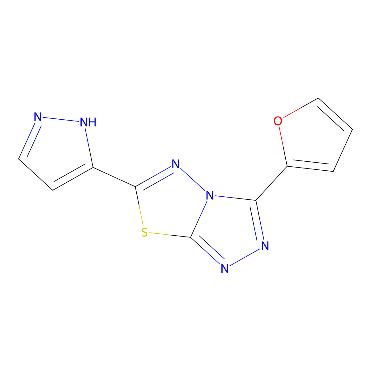 3-[3-(Furan-2-yl)-[1,2,4]triazolo[3,4-b][1,3,4]thiadiazol-6-yl]-1H-pyrazole molecular structure, CAS 1179376-65-8