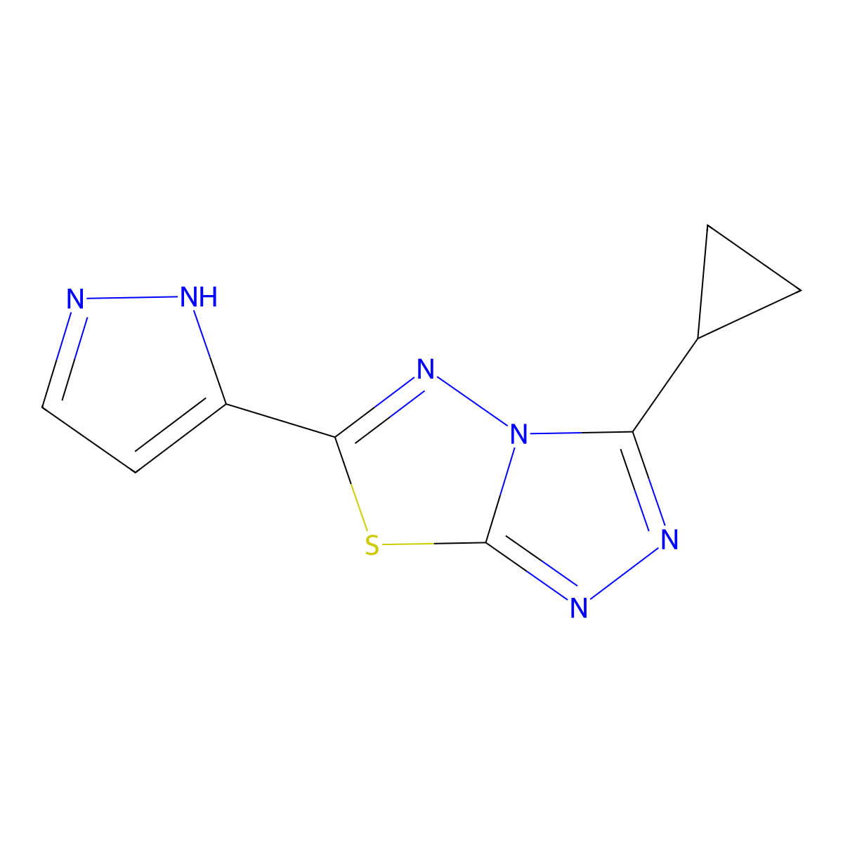 3-cyclopropyl-6-(1H-pyrazol-5-yl)-[1,2,4]triazolo[3,4-b][1,3,4]thiadiazole molecular structure, CAS 1179376-94-3
