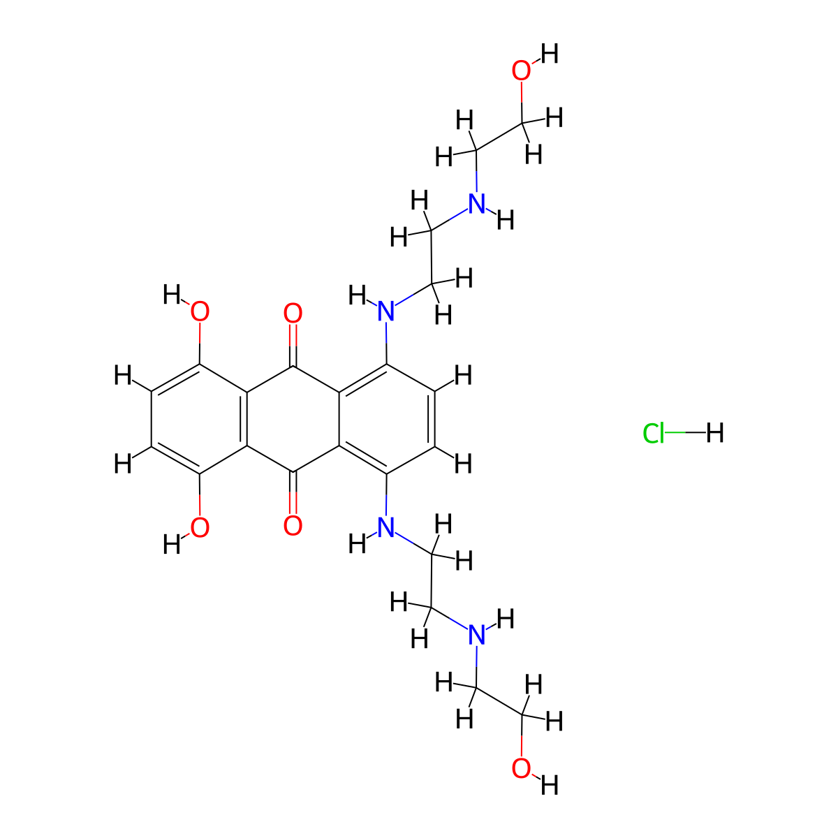 1,4-Dihydroxy-5,8-bis[2-(2-hydroxyethylamino)ethylamino]anthracene-9,10-dione hydrochloride molecular structure, CAS 1179377-27-5
