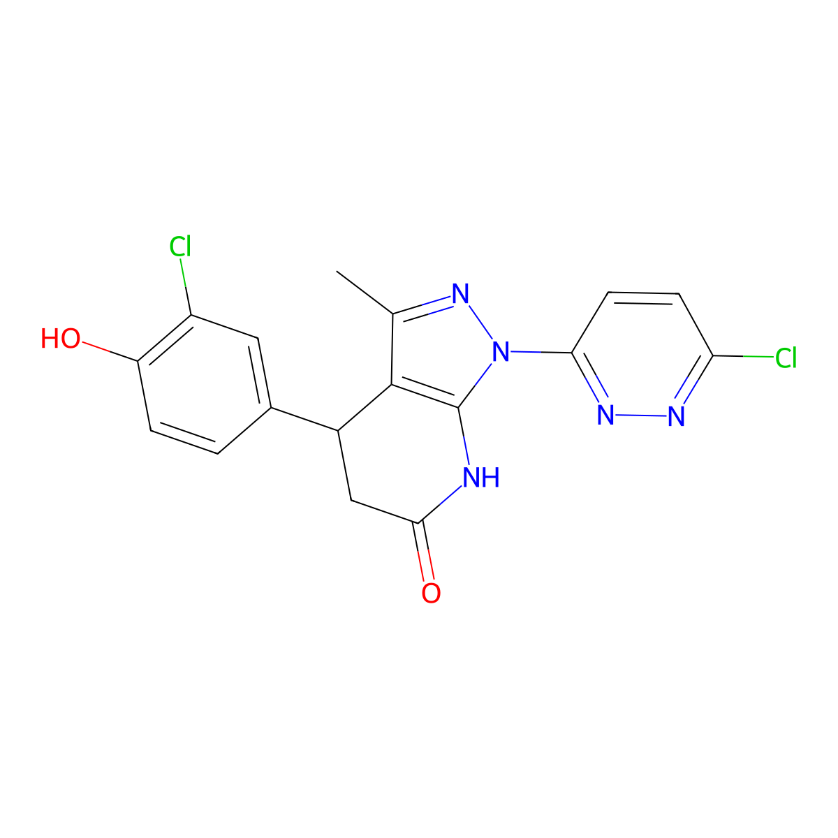 4-(3-chloro-4-hydroxyphenyl)-1-(6-chloropyridazin-3-yl)-3-methyl-4,5-dihydro-1H-pyrazolo[3,4-b]pyridin-6(7H)-one molecular structure, CAS 1179378-10-9