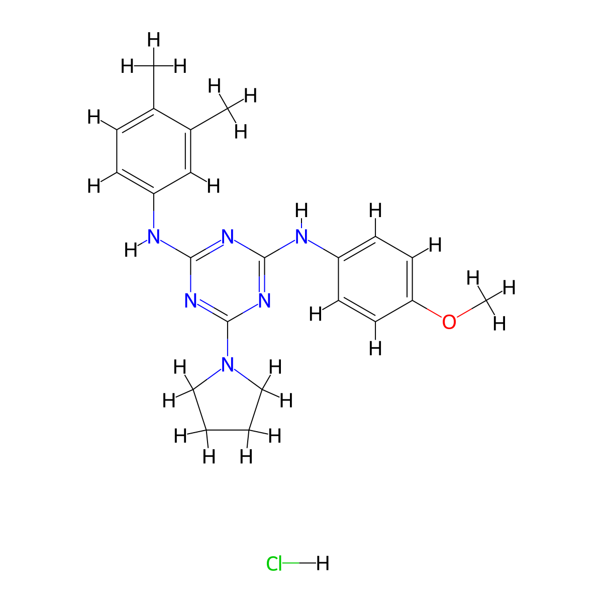 N2-(3,4-dimethylphenyl)-N4-(4-methoxyphenyl)-6-(pyrrolidin-1-yl)-1,3,5-triazine-2,4-diamine hydrochloride molecular structure, CAS 1179379-64-6