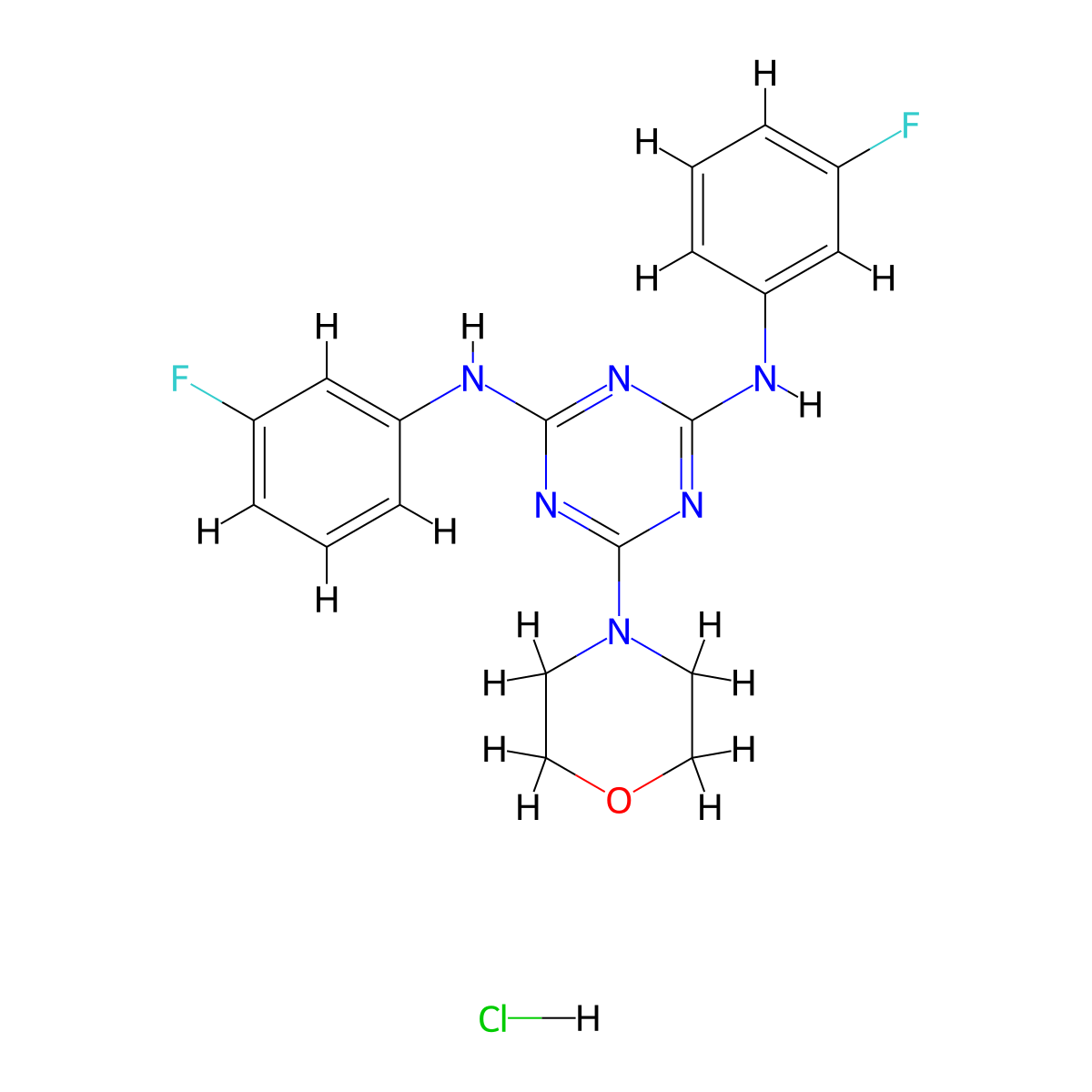 N2,N4-bis(3-fluorophenyl)-6-morpholino-1,3,5-triazine-2,4-diamine hydrochloride molecular structure, CAS 1179380-11-0