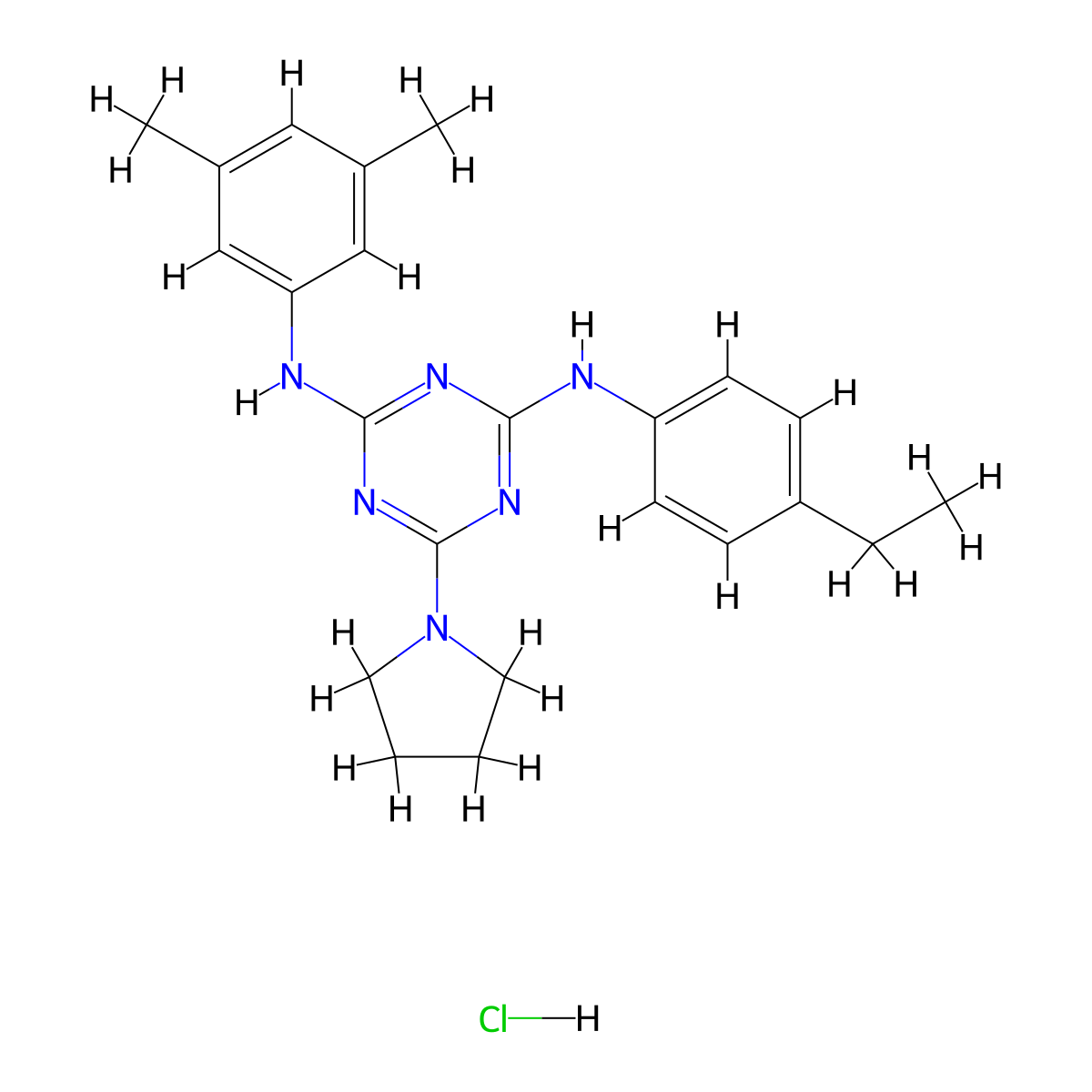N2-(3,5-dimethylphenyl)-N4-(4-ethylphenyl)-6-(pyrrolidin-1-yl)-1,3,5-triazine-2,4-diamine hydrochloride molecular structure, CAS 1179380-72-3