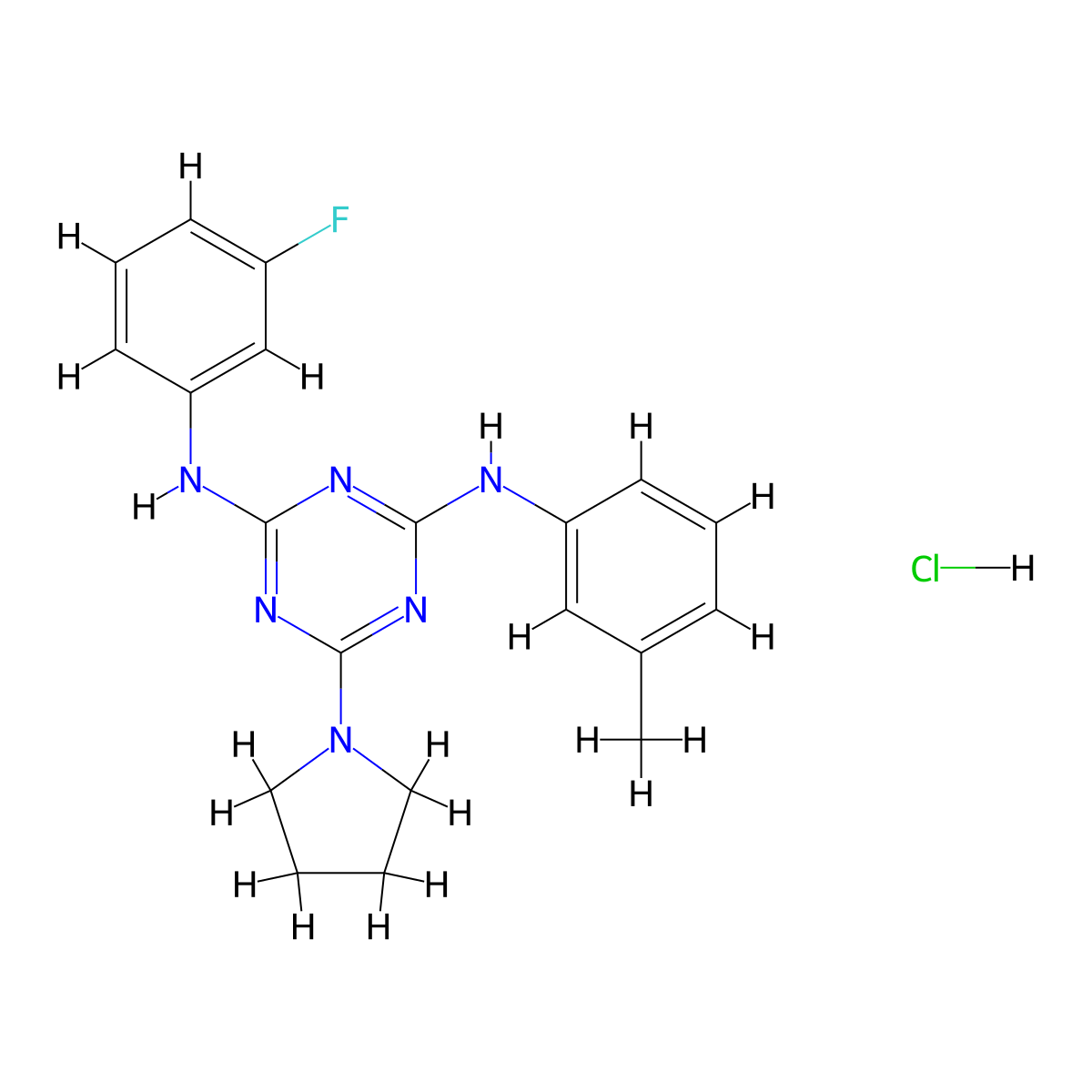 N2-(3-fluorophenyl)-6-(pyrrolidin-1-yl)-N4-(m-tolyl)-1,3,5-triazine-2,4-diamine hydrochloride molecular structure, CAS 1179381-42-0
