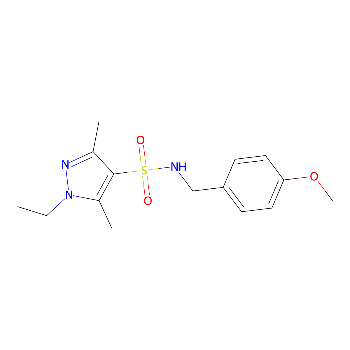 1-Ethyl-N-(4-methoxybenzyl)-3,5-dimethyl-1H-pyrazole-4-sulfonamide molecular structure, CAS 1179382-89-8