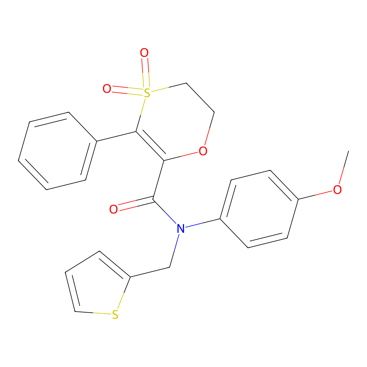 N-(4-methoxyphenyl)-3-phenyl-N-(thiophen-2-ylmethyl)-5,6-dihydro-1,4-oxathiine-2-carboxamide 4,4-dioxide molecular structure, CAS 1179384-19-0