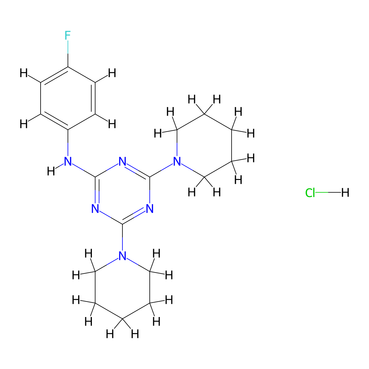N-(4-fluorophenyl)-4,6-di(piperidin-1-yl)-1,3,5-triazin-2-amine hydrochloride molecular structure, CAS 1179386-70-9