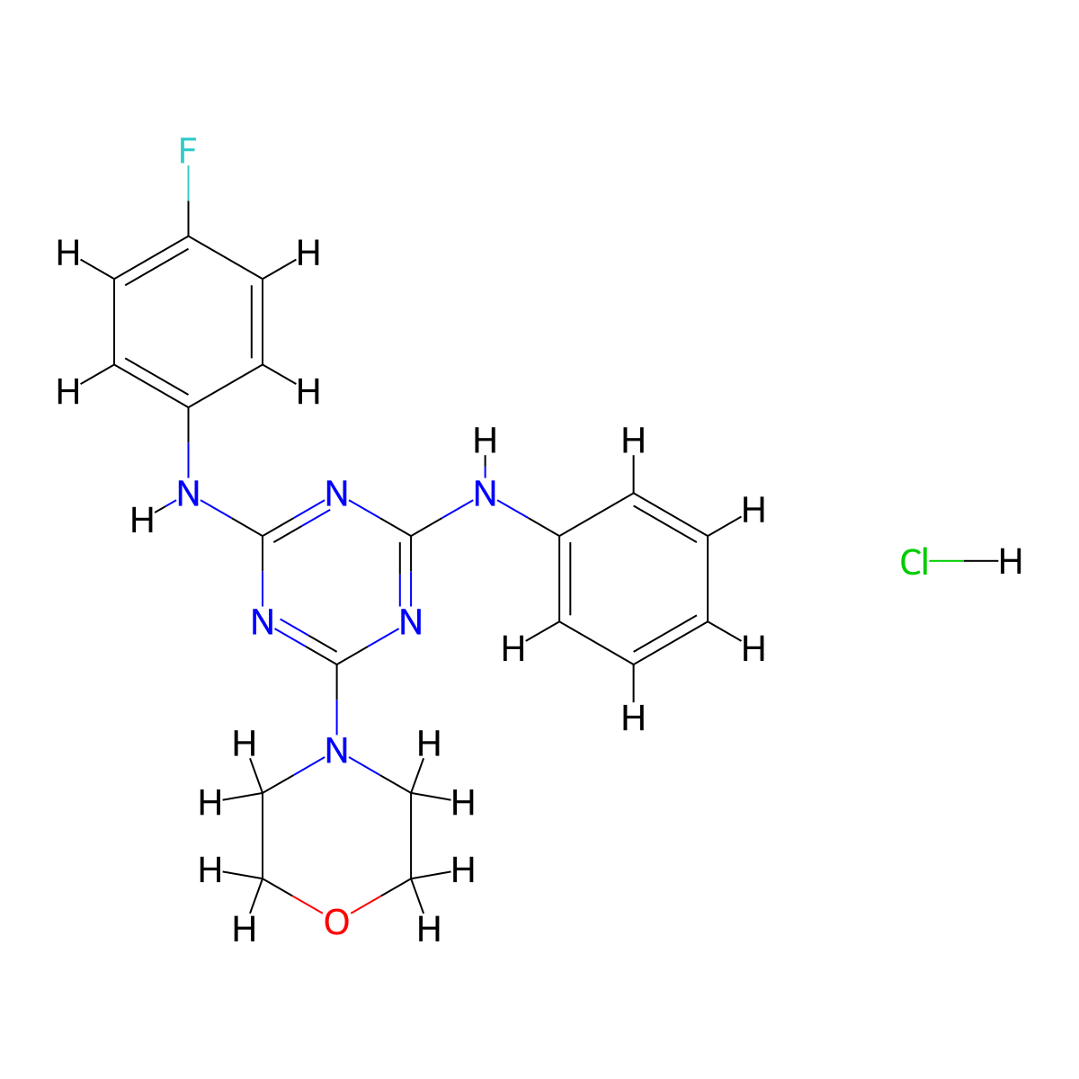 N2-(4-fluorophenyl)-6-morpholino-N4-phenyl-1,3,5-triazine-2,4-diamine hydrochloride molecular structure, CAS 1179387-50-8