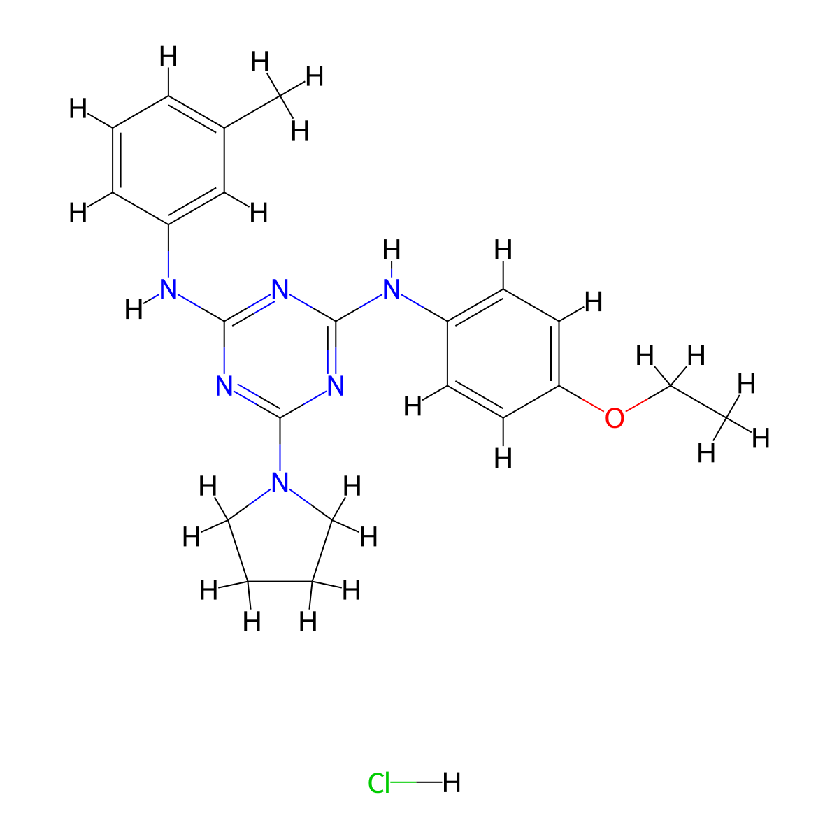 N2-(4-ethoxyphenyl)-6-(pyrrolidin-1-yl)-N4-(m-tolyl)-1,3,5-triazine-2,4-diamine hydrochloride molecular structure, CAS 1179387-56-4