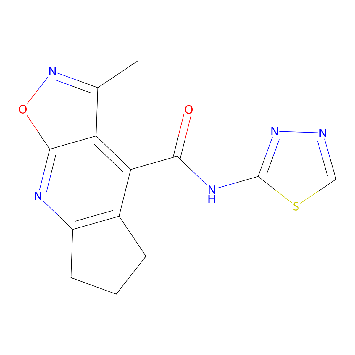 3-methyl-N-[(2E)-1,3,4-thiadiazol-2(3H)-ylidene]-6,7-dihydro-5H-cyclopenta[b][1,2]oxazolo[4,5-e]pyridine-4-carboxamide molecular structure, CAS 1179387-90-6