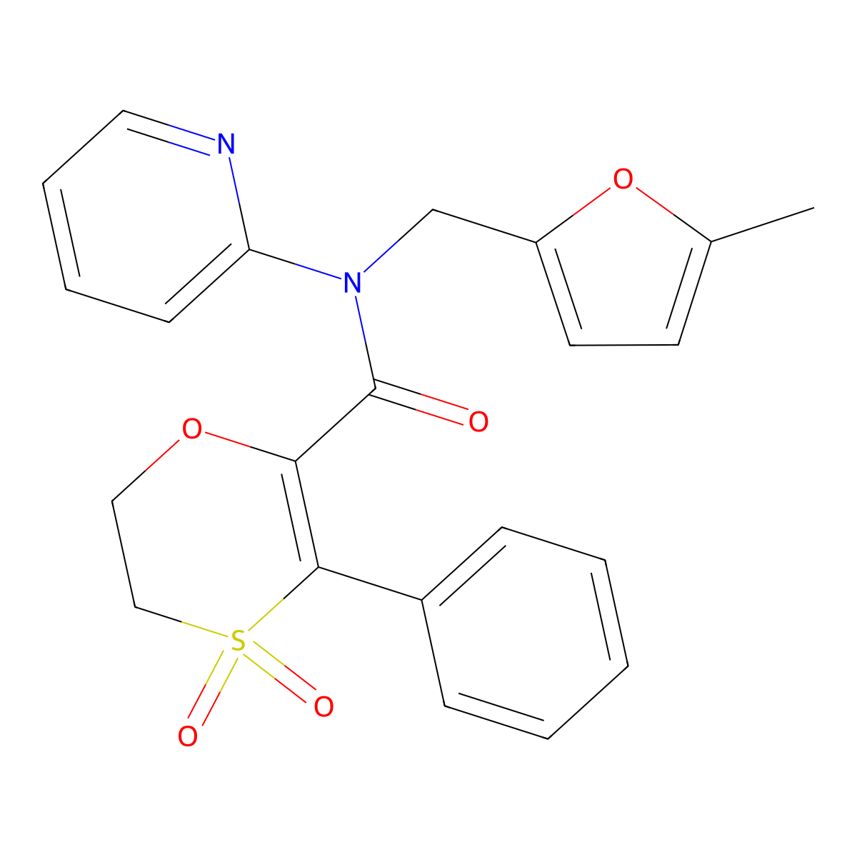 N-[(5-methylfuran-2-yl)methyl]-3-phenyl-N-(pyridin-2-yl)-5,6-dihydro-1,4-oxathiine-2-carboxamide 4,4-dioxide molecular structure, CAS 1179388-68-1