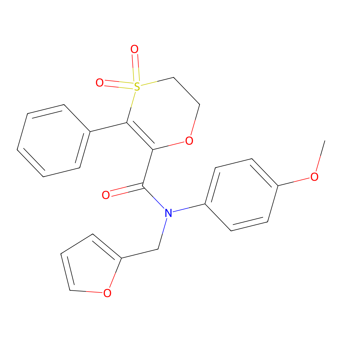 N-(furan-2-ylmethyl)-N-(4-methoxyphenyl)-3-phenyl-5,6-dihydro-1,4-oxathiine-2-carboxamide 4,4-dioxide molecular structure, CAS 1179390-36-3
