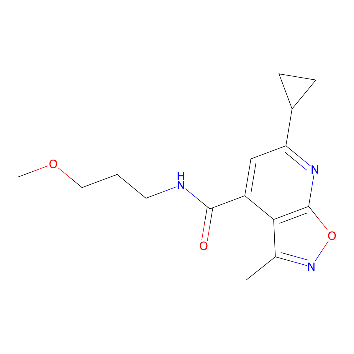 6-cyclopropyl-N-(3-methoxypropyl)-3-methyl[1,2]oxazolo[5,4-b]pyridine-4-carboxamide molecular structure, CAS 1179392-02-9