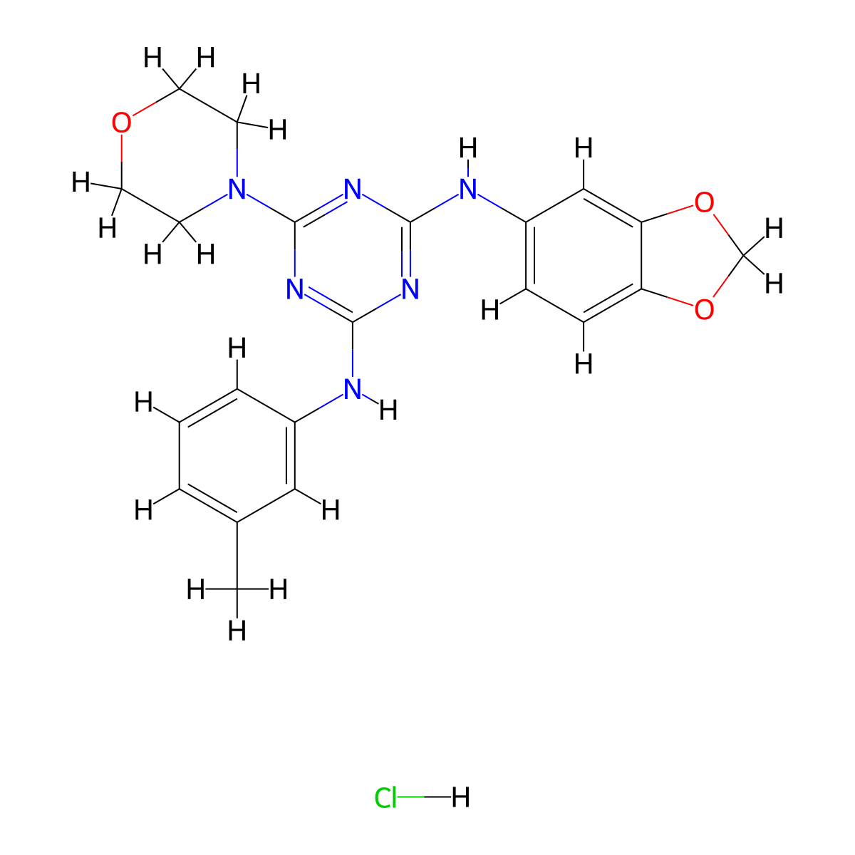 N2-(benzo[d][1,3]dioxol-5-yl)-6-morpholino-N4-(m-tolyl)-1,3,5-triazine-2,4-diamine hydrochloride molecular structure, CAS 1179392-12-1