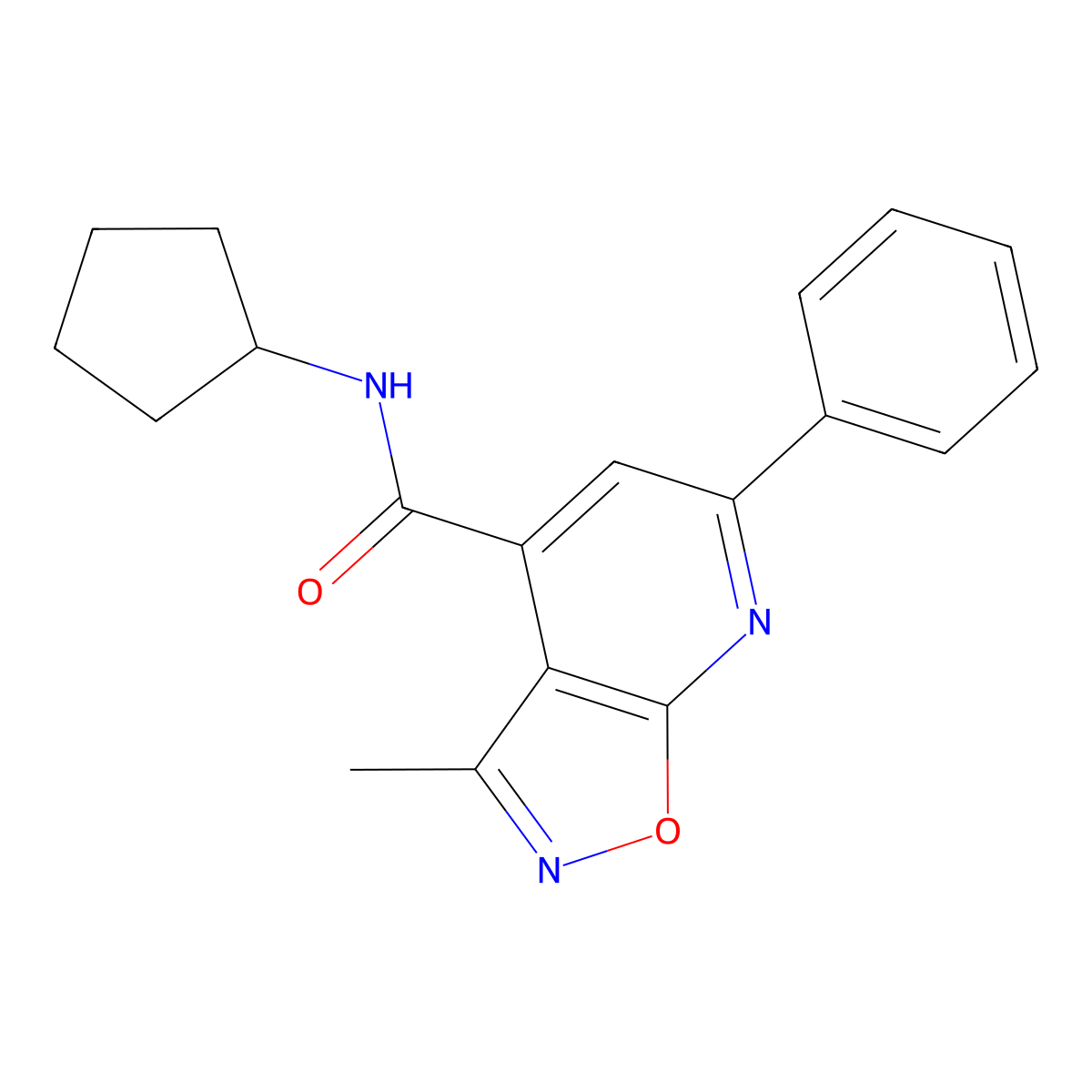 N-cyclopentyl-3-methyl-6-phenylisoxazolo[5,4-b]pyridine-4-carboxamide molecular structure, CAS 1179392-23-4