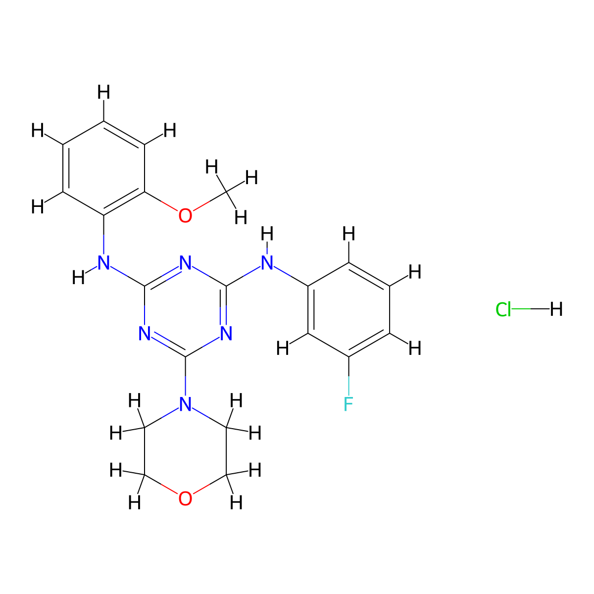N2-(3-fluorophenyl)-N4-(2-methoxyphenyl)-6-morpholino-1,3,5-triazine-2,4-diamine hydrochloride molecular structure, CAS 1179393-81-7